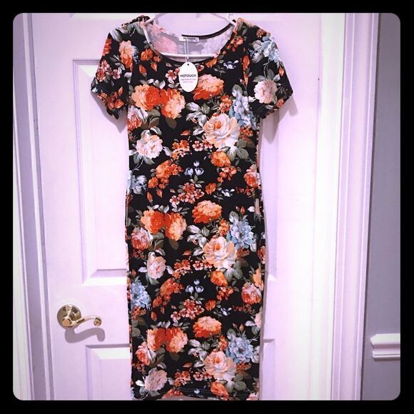 Flowered bodycon dress size medium ihotouch midi - Picture 1 of 4